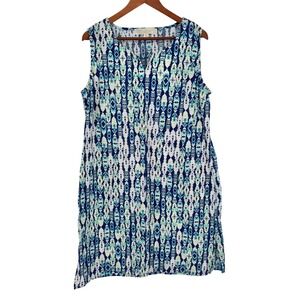 Paradise Shores Womens XL Geometric Linen Blend Tunic Dress Resort Summer